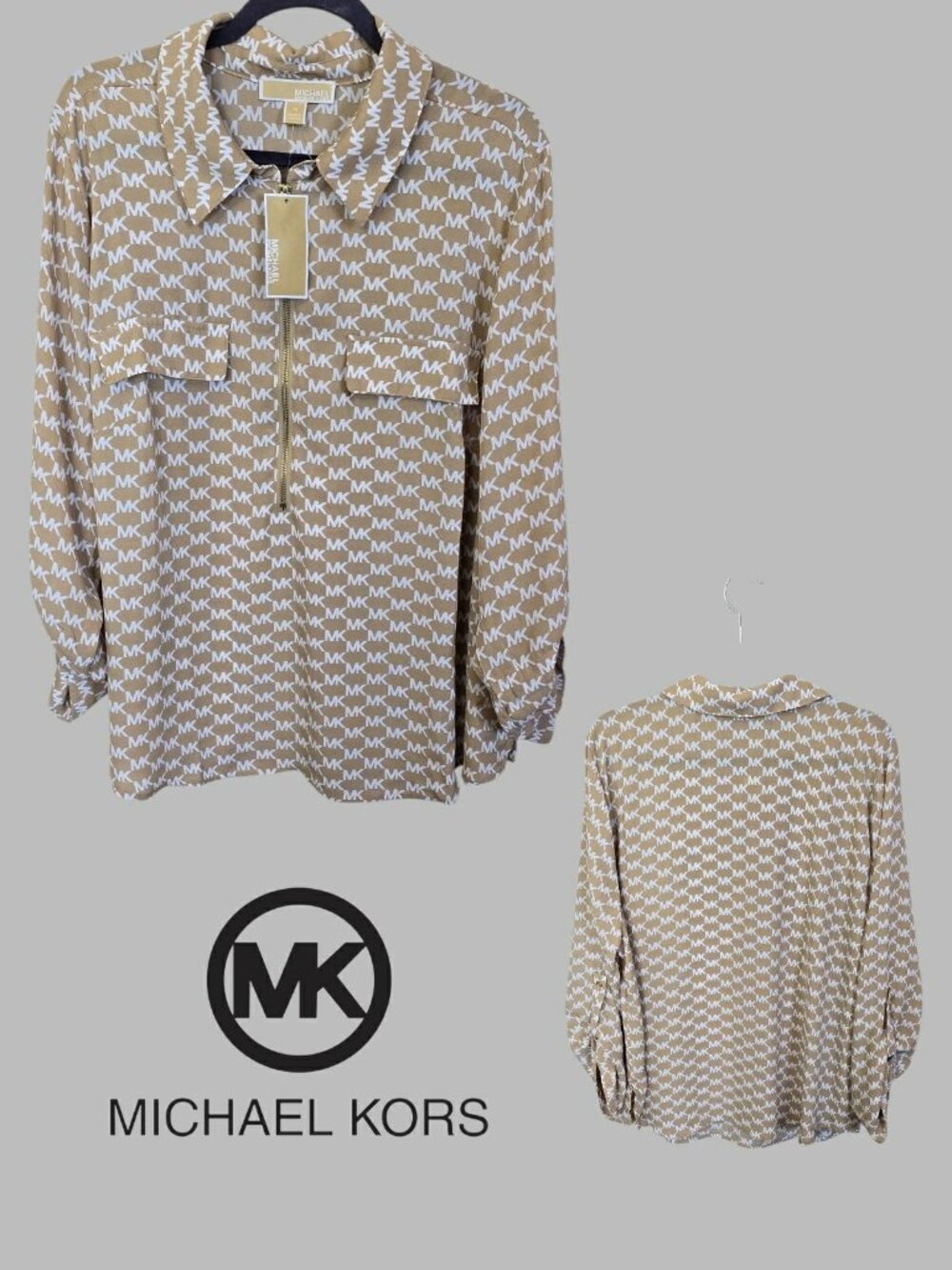 Michael Kors Khaki  3/4 Sleeve Dressy Casual Blouse Top Womens Plus 3X New